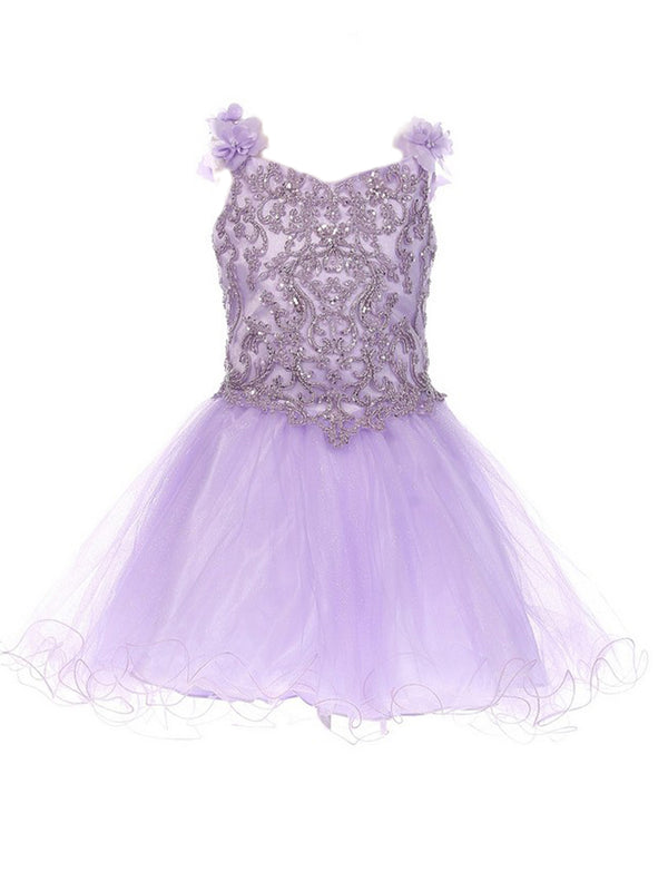 Cinderella Couture Little Girls Lilac 3D Flower Strap Flower Girl Dress 2-6 - SophiasStyle.com